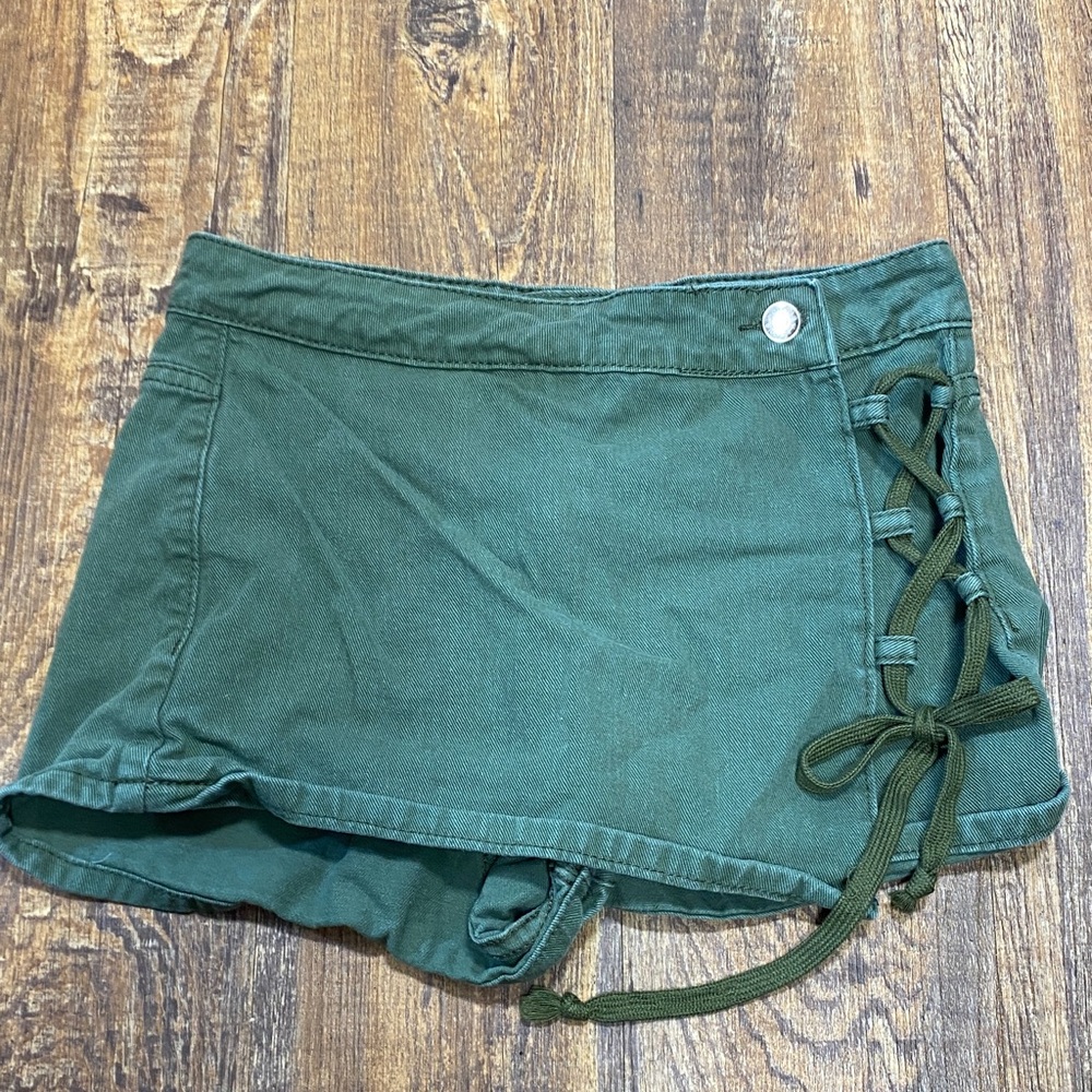 SHEIN size 27 Army Green Denim Women's Skort with Side Lace up Tie 💯 cotton cute